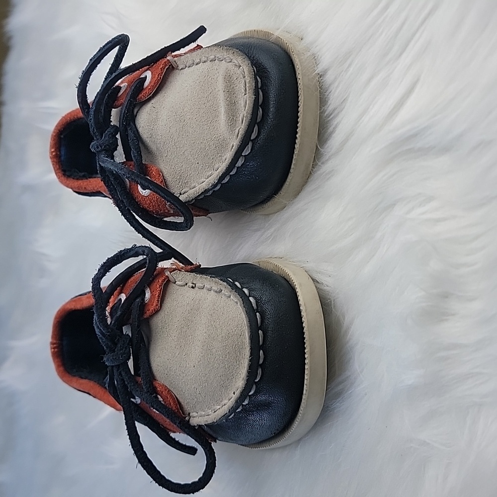 SPERRY Blue Orange Color Block‎ Leather Suede Preppy Summer Lace Up Boat Shoes 9 - Picture 3 of 10